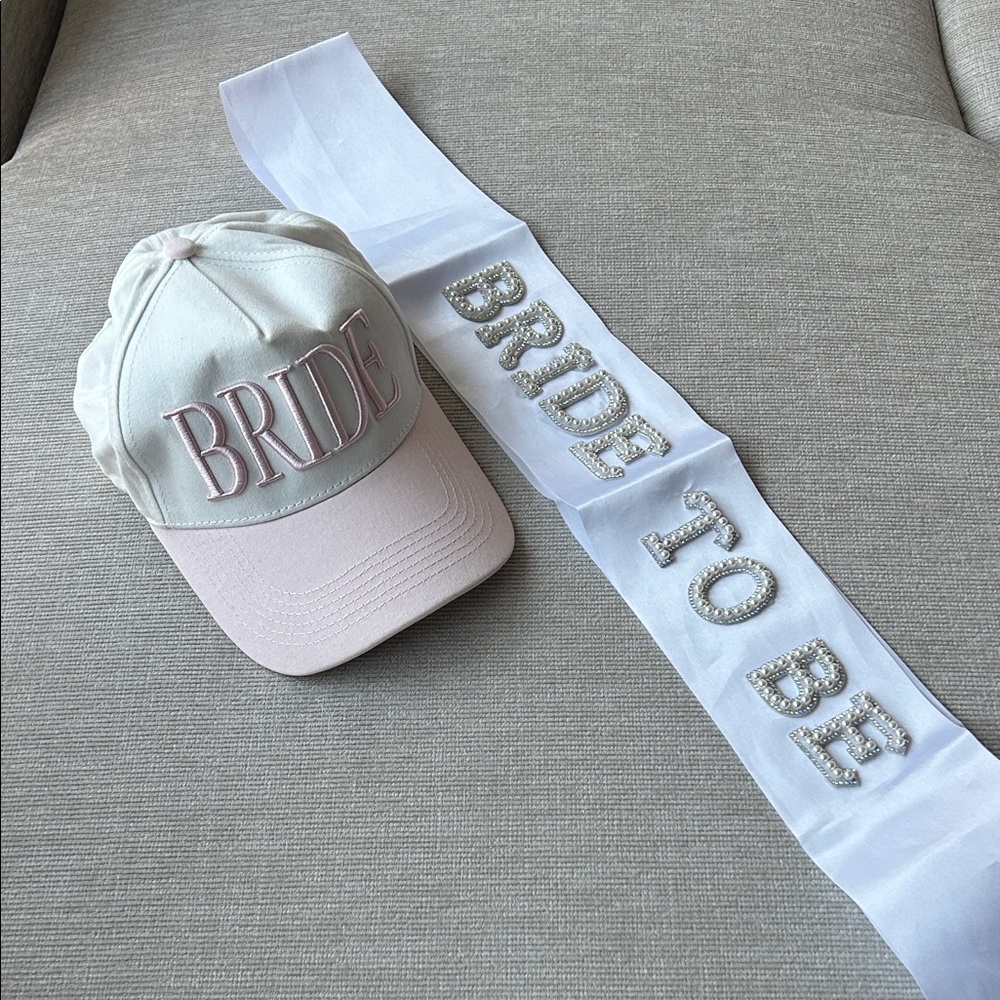 LIKE NEW Bride To Be Hat and Beaded Sash Set